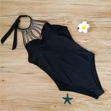 Beaded High Collar One Piece Swimsuit