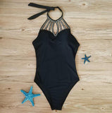 Beaded High Collar One Piece Swimsuit