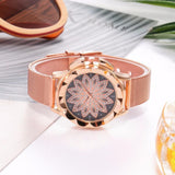 Fashion Rose Gold Flower Rhinestone Watch