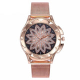 Fashion Rose Gold Flower Rhinestone Watch