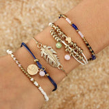 Bohemian Trees Feather Charm Crystal Bracelets 5pcs/set