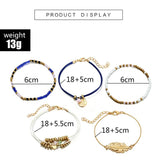 Bohemian Trees Feather Charm Crystal Bracelets 5pcs/set